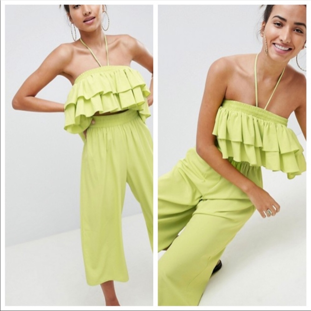 ASOS Chartreuse Green Bandeau Cut Out Jumpsuit